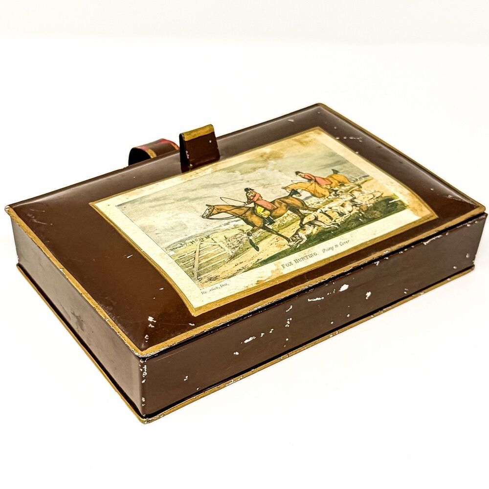 Vintage Toleware Silent Butler Fox Hunting Henry Alien Hinged Crumb Tray Box
